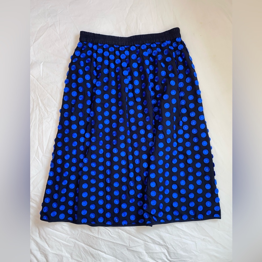 NWT J. Crew Navy & Royal Blue Polka Dot Midi Skirt